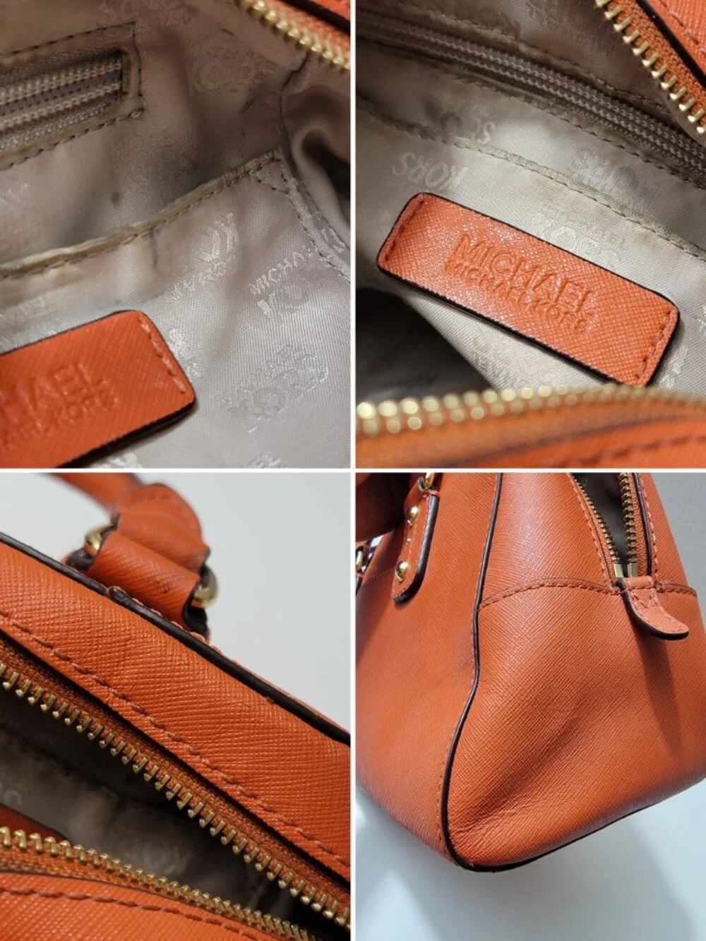 Michael Kors Small Satchel Burnt Orange Saffiano Leather Gold Top Handle Bag